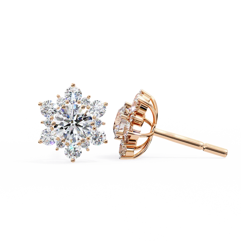 Floral Diamond Cluster Stud Earrings – Brilliant Gold Blossom Earrings