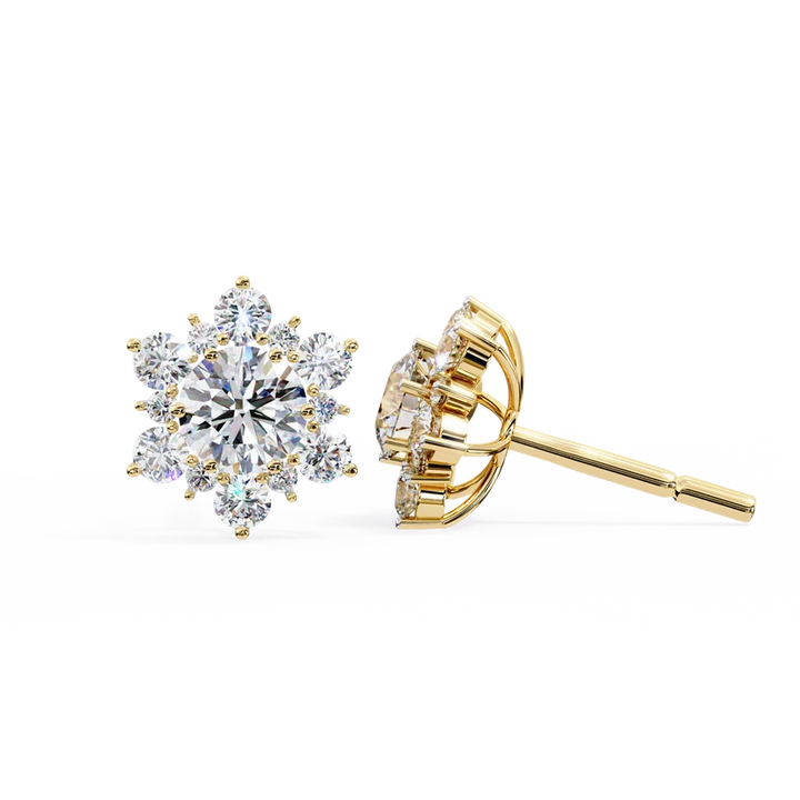 Floral Diamond Cluster Stud Earrings – Brilliant Gold Blossom Earrings
