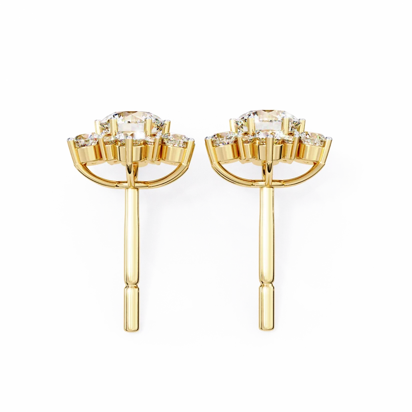 Floral Diamond Cluster Stud Earrings – Brilliant Gold Blossom Earrings