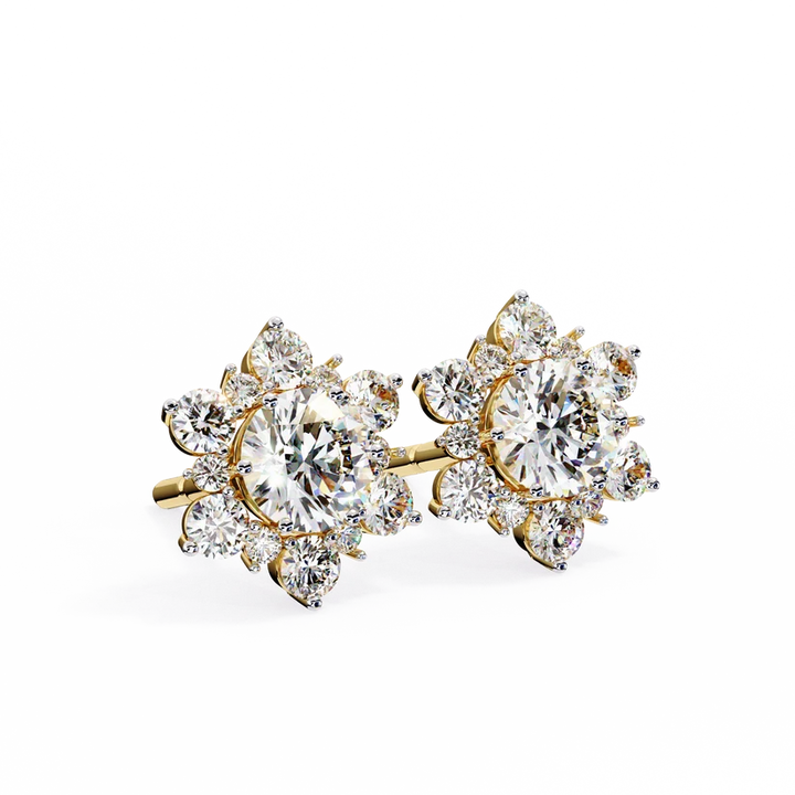 Floral Diamond Cluster Stud Earrings – Brilliant Gold Blossom Earrings