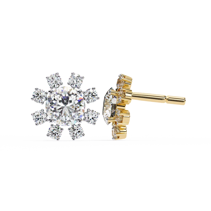 Radiant Diamond Burst Cluster Stud Earrings in Gold
