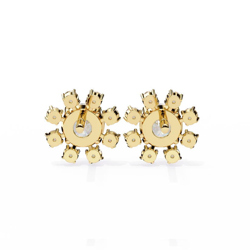 Radiant Diamond Burst Cluster Stud Earrings in Gold