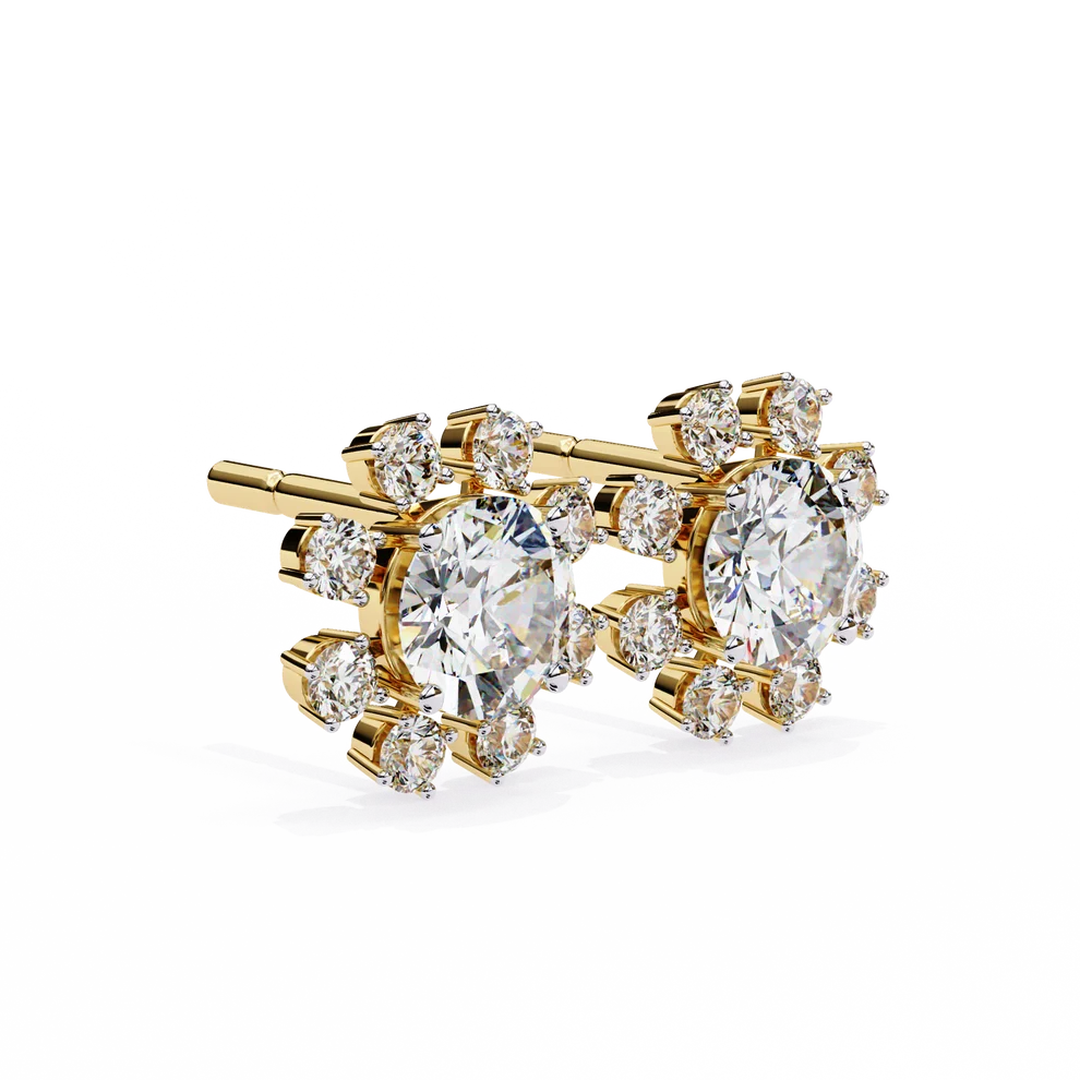 Radiant Diamond Burst Cluster Stud Earrings in Gold