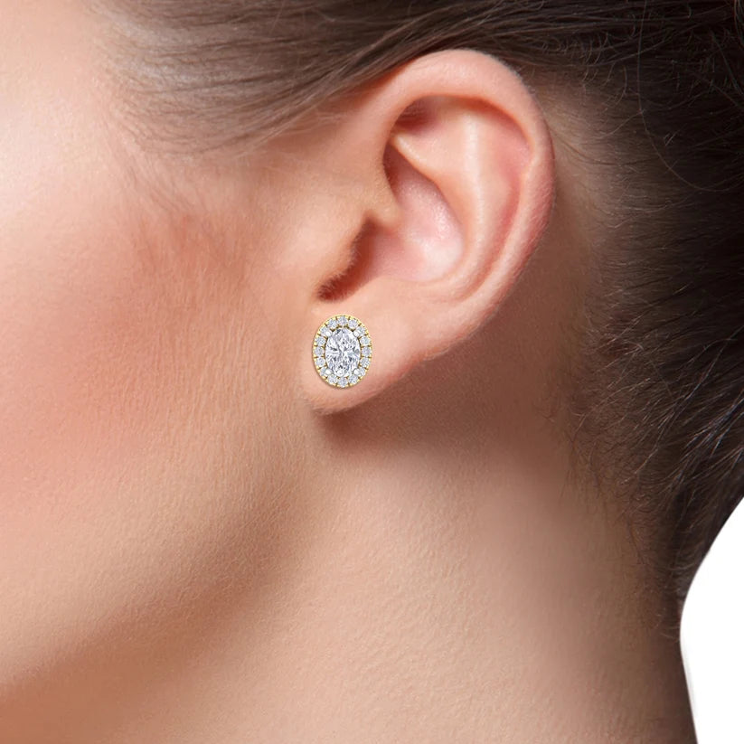 Celeste Oval-Cut Diamond Halo Stud Earrings