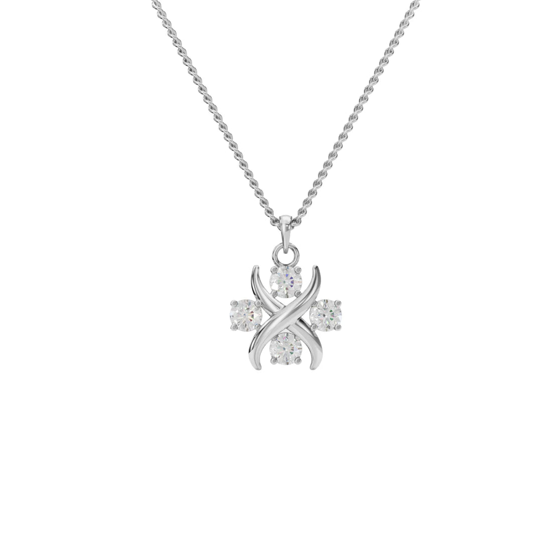 X-Knot Four Stone Round Brilliant Pendant Necklace in 925 Sterling Silver