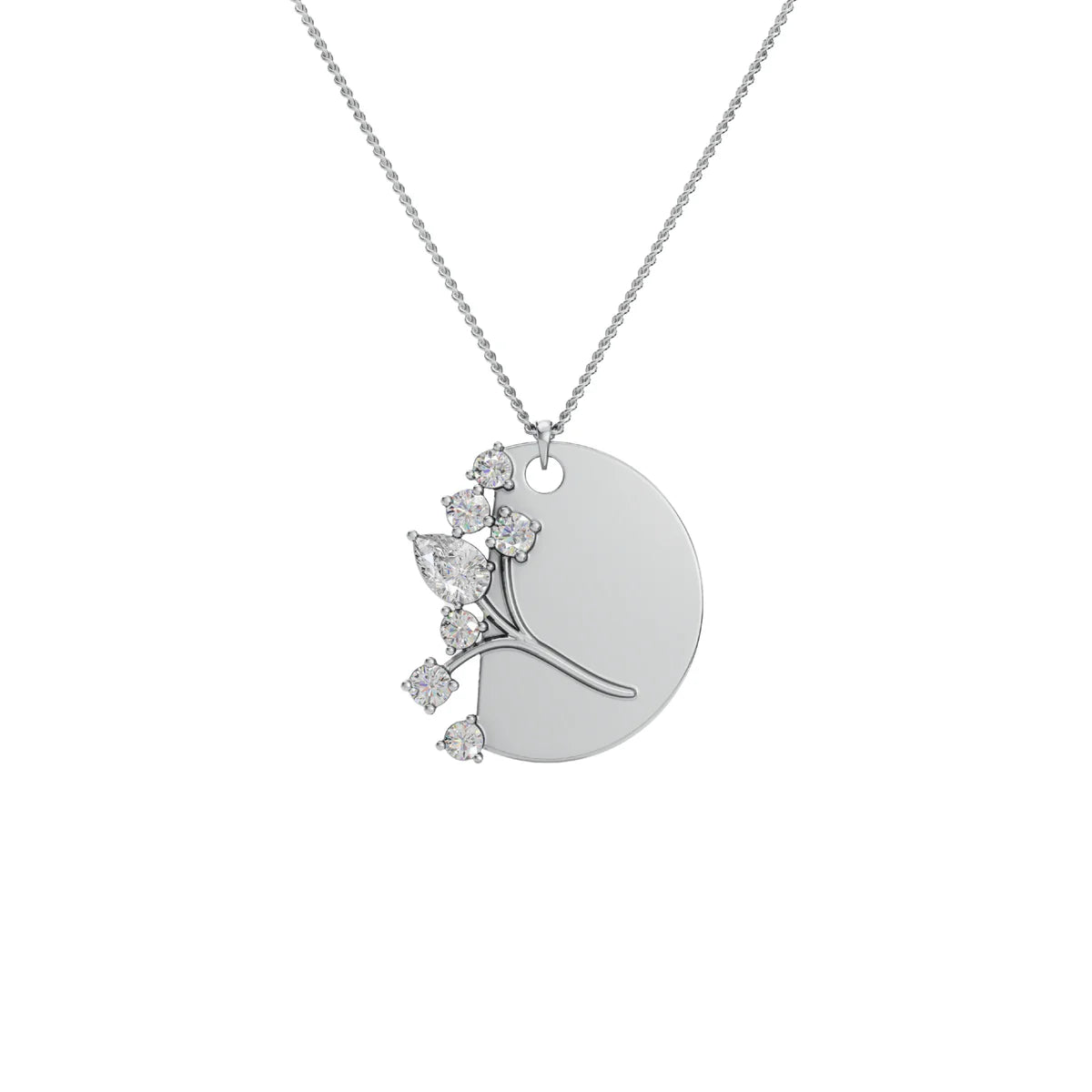 Engravable Disc CZ Cluster Pendant Necklace in 925 Sterling Silver