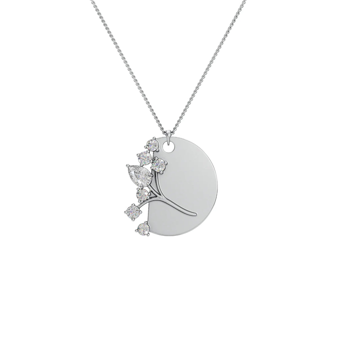 Engravable Disc CZ Cluster Pendant Necklace in 925 Sterling Silver