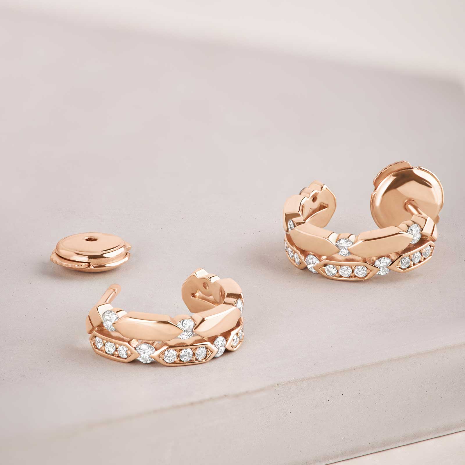 Modern Rose Gold Diamond Elowen Link Earrings
