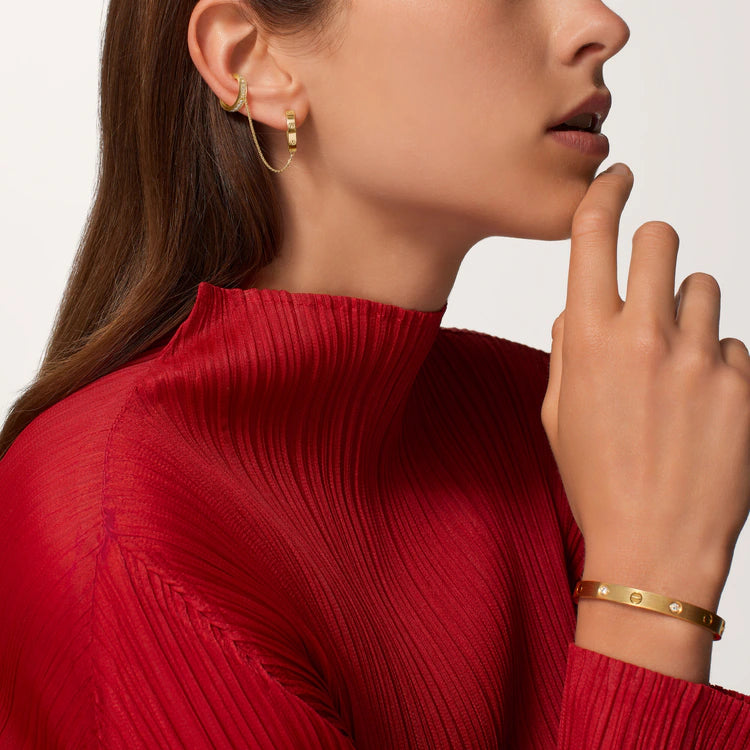 Screw Motif Diamond Ear Cuff with Chain