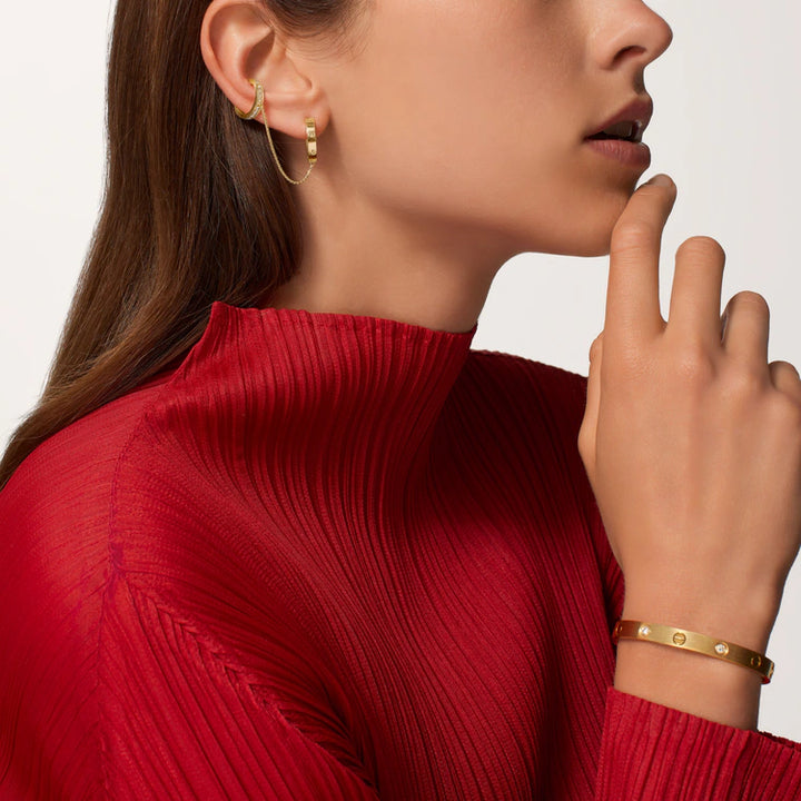 Screw Motif Diamond Ear Cuff with Chain