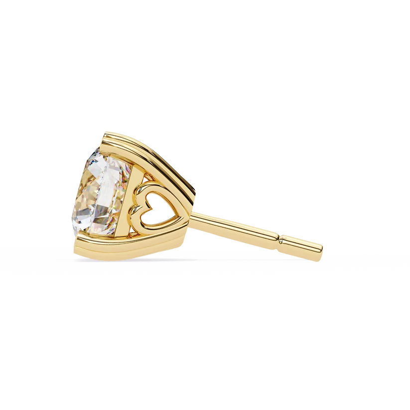 Heart-Accent Square Brilliant Diamond Stud Earrings