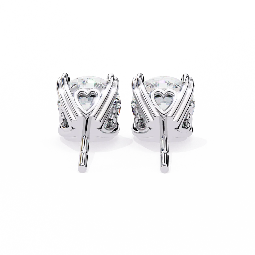 Heart-Accent Square Brilliant Diamond Stud Earrings