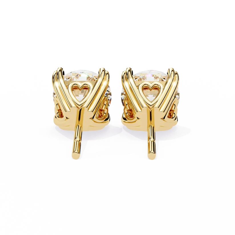 Heart-Accent Square Brilliant Diamond Stud Earrings