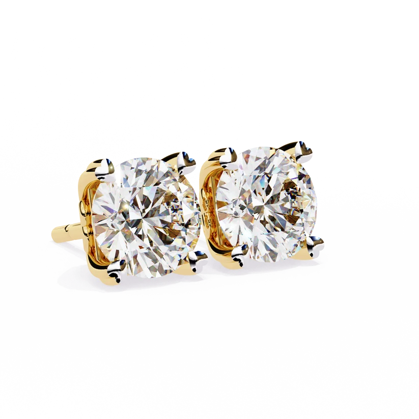 Heart-Accent Square Brilliant Diamond Stud Earrings