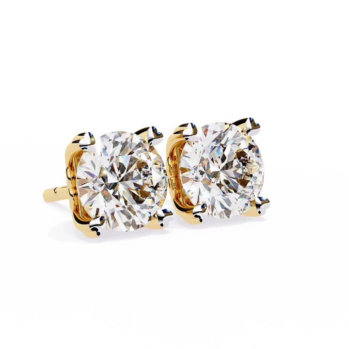 Heart-Accent Square Brilliant Diamond Stud Earrings