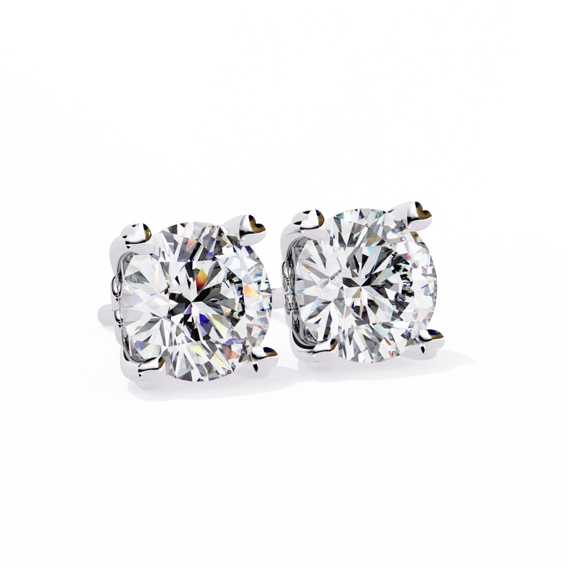 Heart-Accent Square Brilliant Diamond Stud Earrings