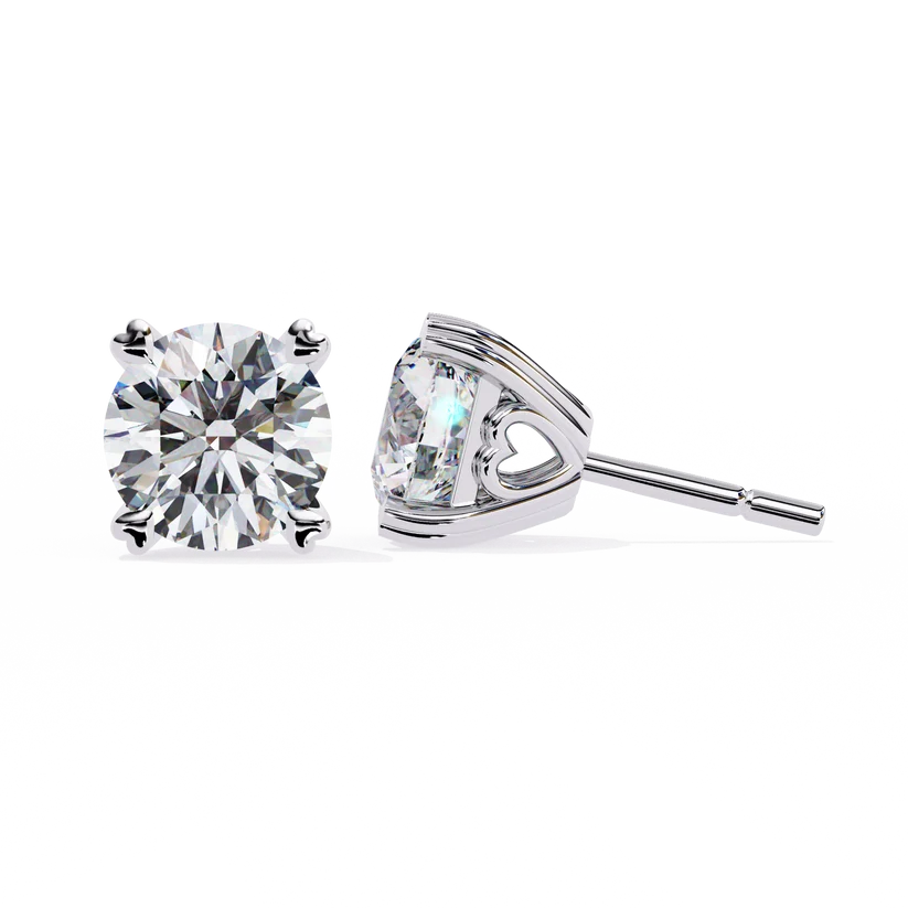 Heart-Accent Square Brilliant Diamond Stud Earrings