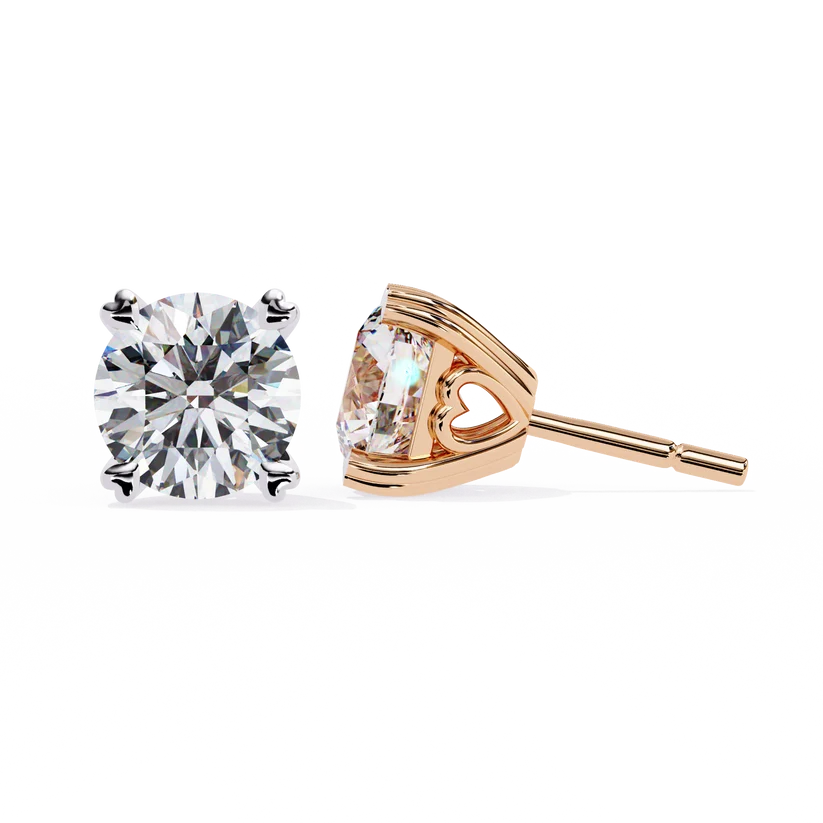 Heart-Accent Square Brilliant Diamond Stud Earrings