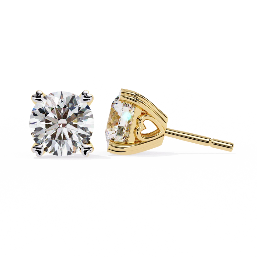 Heart-Accent Square Brilliant Diamond Stud Earrings