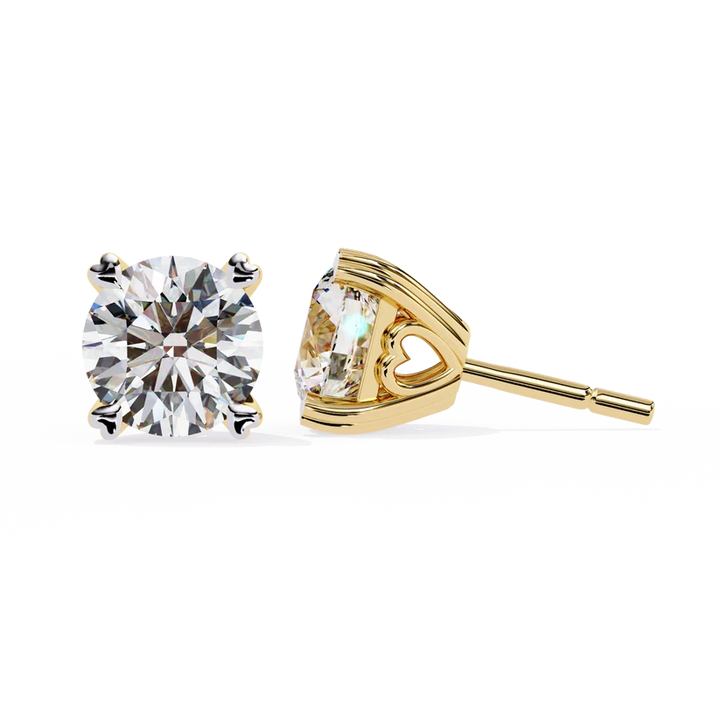 Heart-Accent Square Brilliant Diamond Stud Earrings