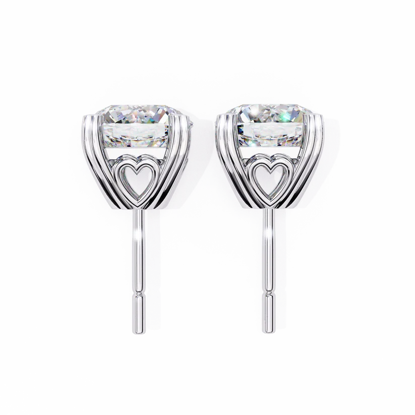 Heart-Accent Square Brilliant Diamond Stud Earrings