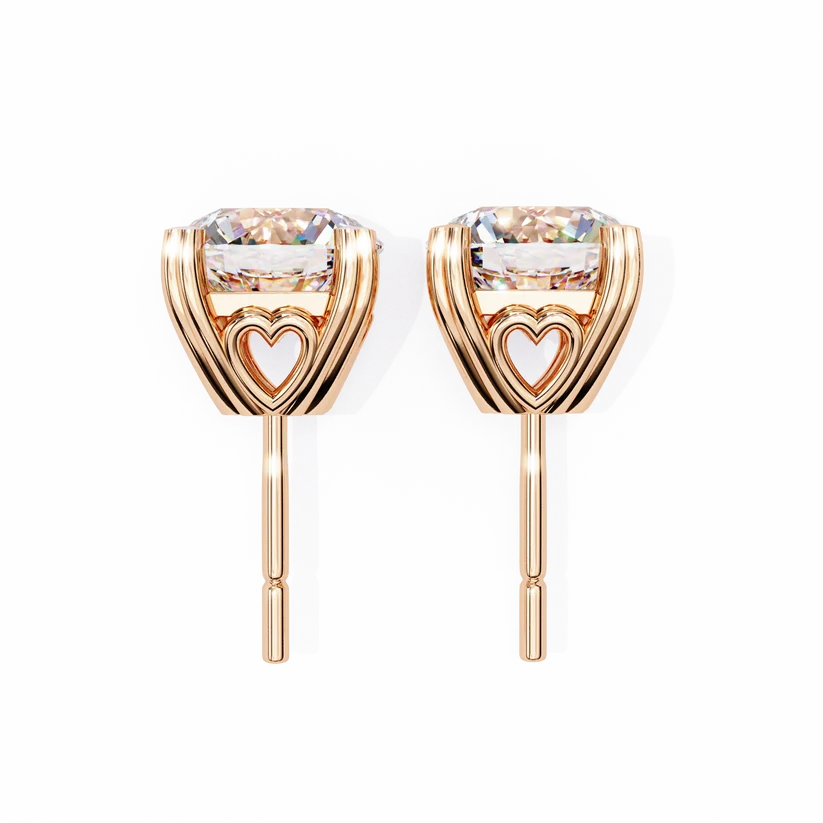 Heart-Accent Square Brilliant Diamond Stud Earrings