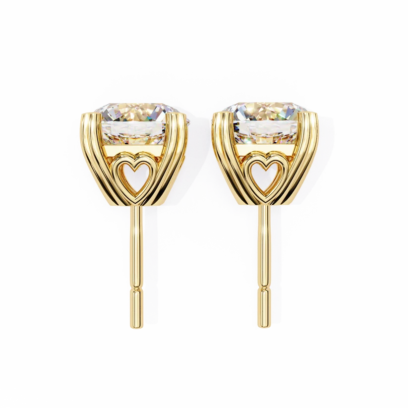 Heart-Accent Square Brilliant Diamond Stud Earrings