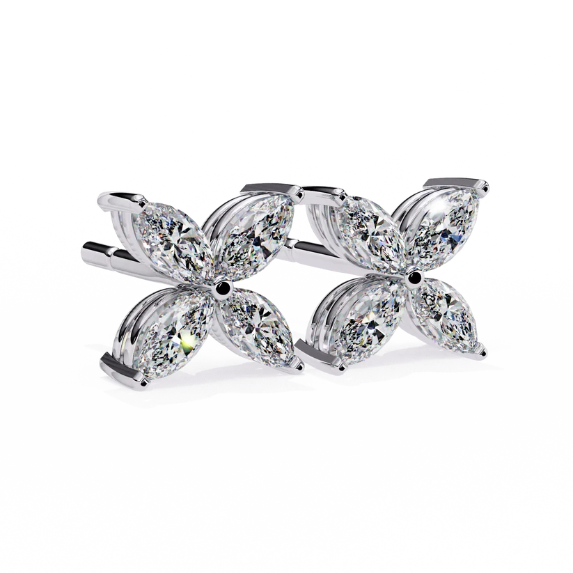 Elegant Marquise Diamond Flower Stud Earrings in gold