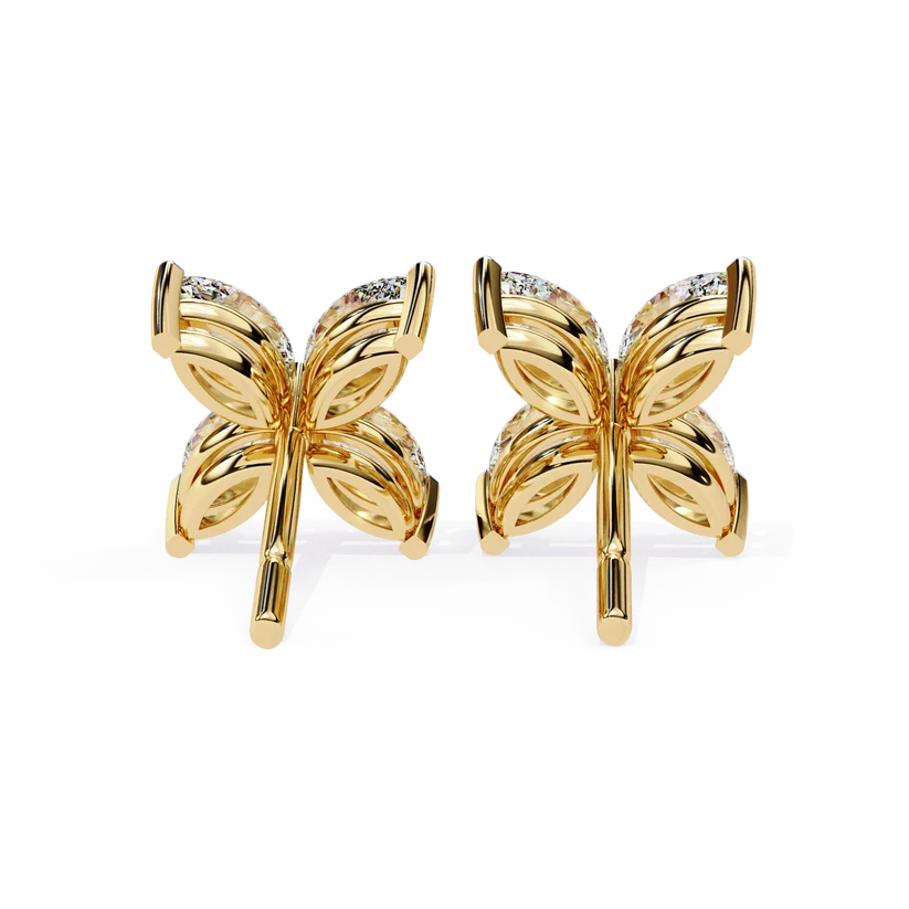 Elegant Marquise Diamond Flower Stud Earrings in gold