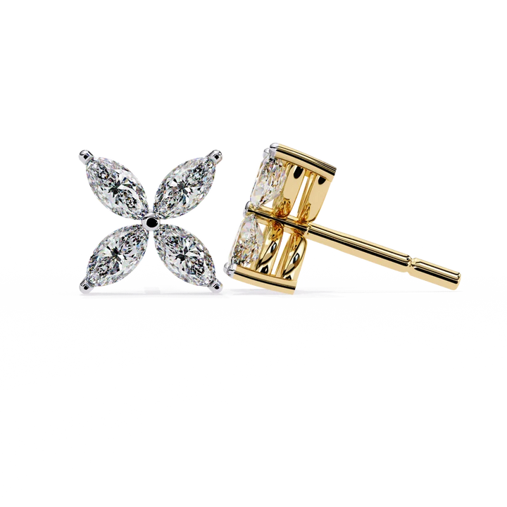 Elegant Marquise Diamond Flower Stud Earrings in gold