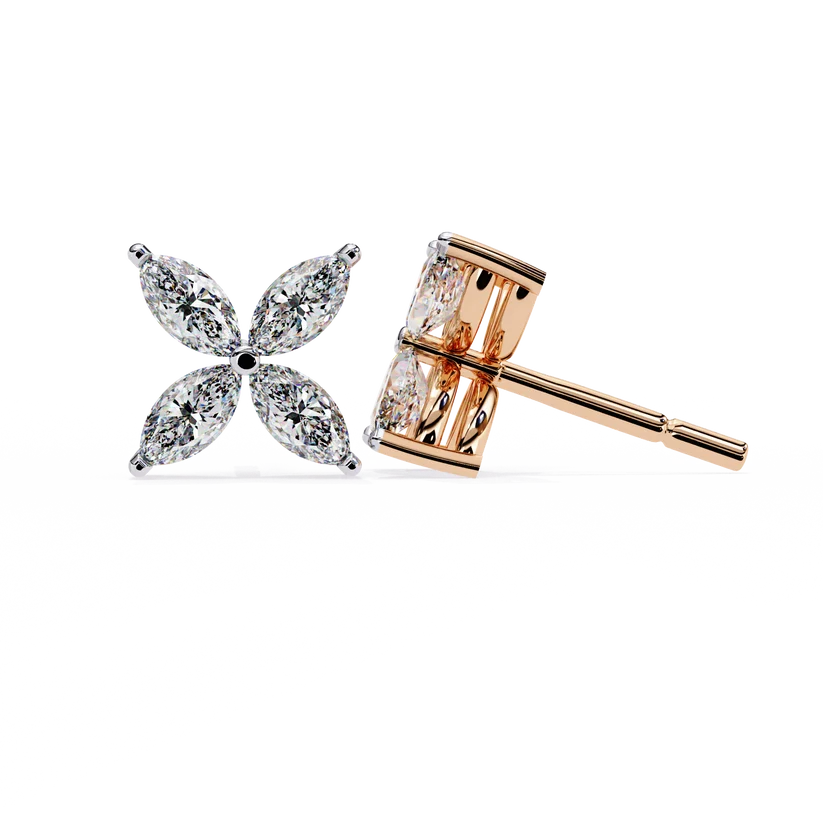Elegant Marquise Diamond Flower Stud Earrings in gold
