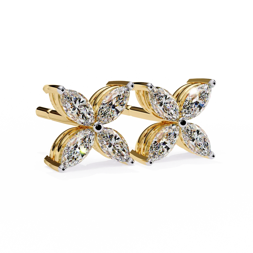 Elegant Marquise Diamond Flower Stud Earrings in gold