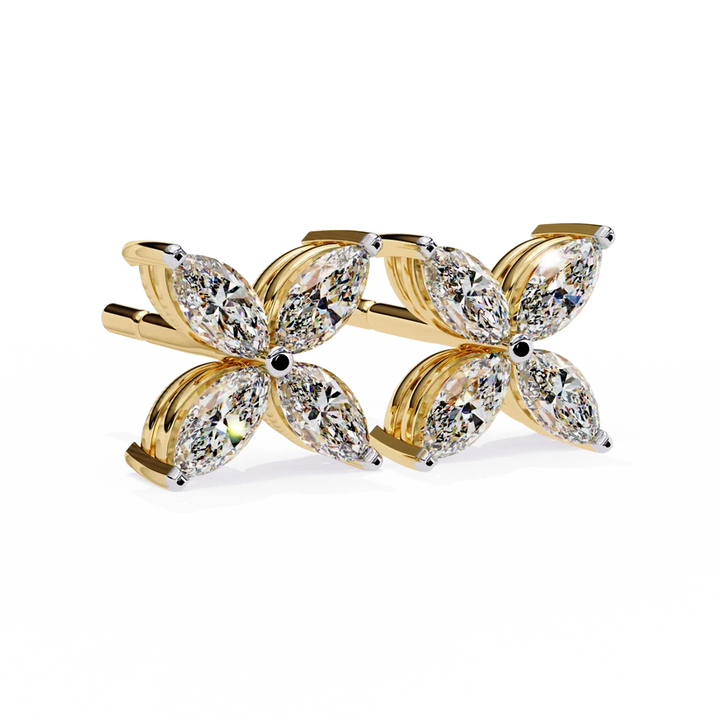 Elegant Marquise Diamond Flower Stud Earrings in gold