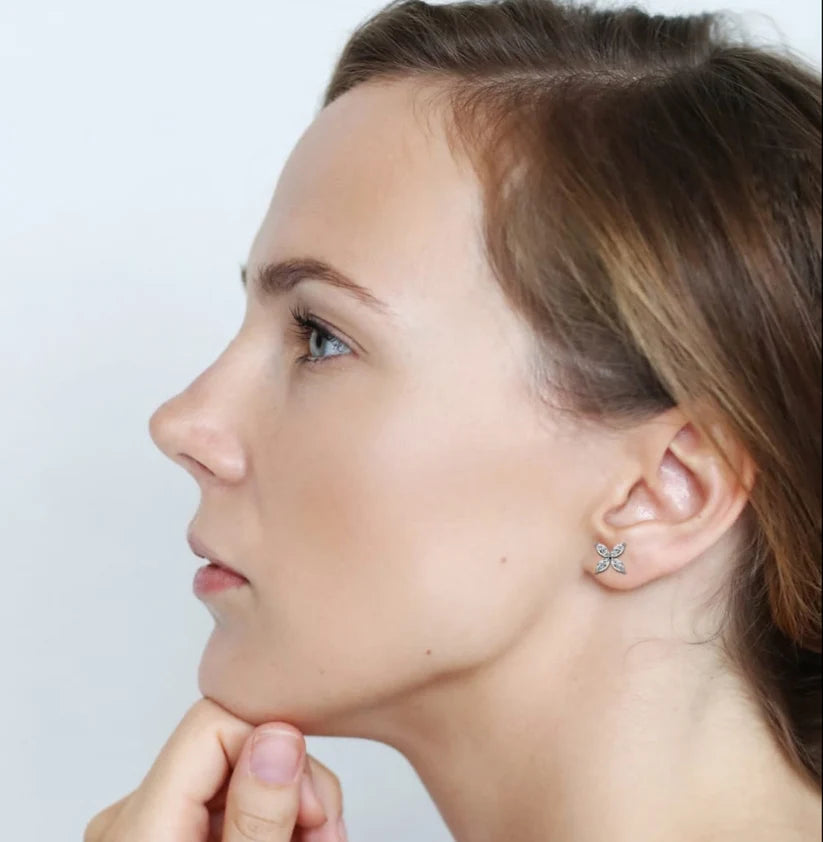 Elegant Marquise Diamond Flower Stud Earrings in gold