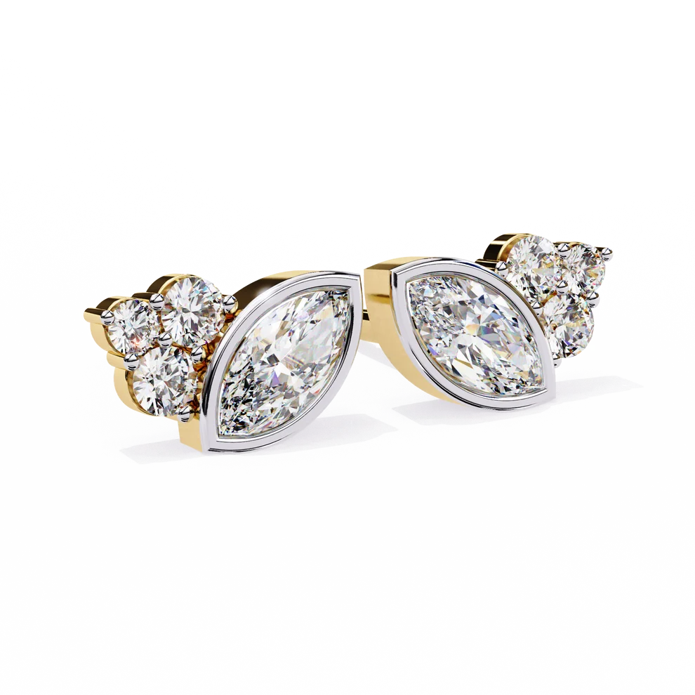 Marquise-Cut Diamond Cluster Stud Earrings in Two-Tone Gold