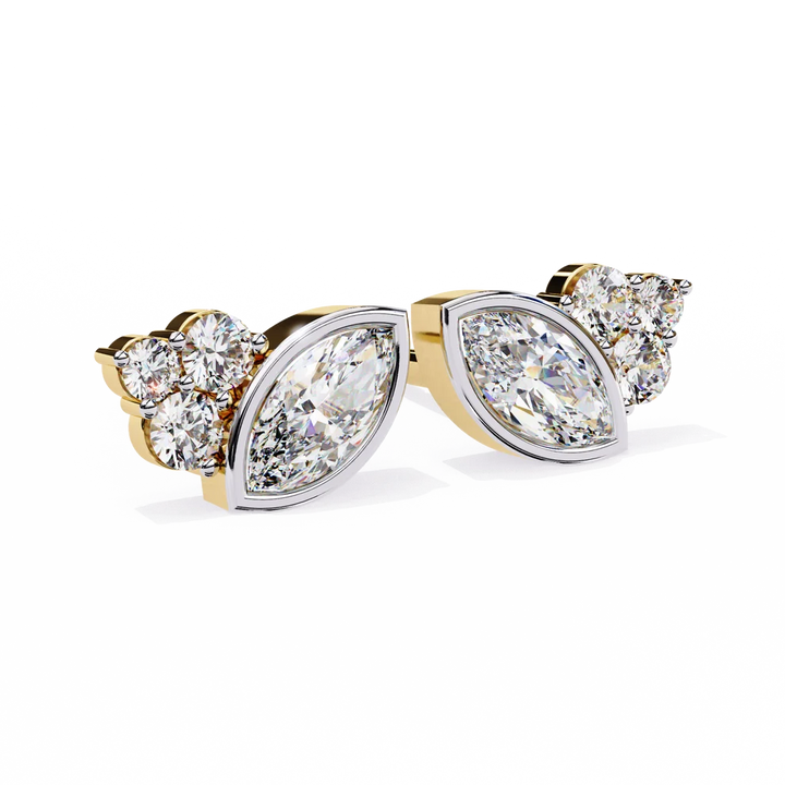 Marquise-Cut Diamond Cluster Stud Earrings in Two-Tone Gold