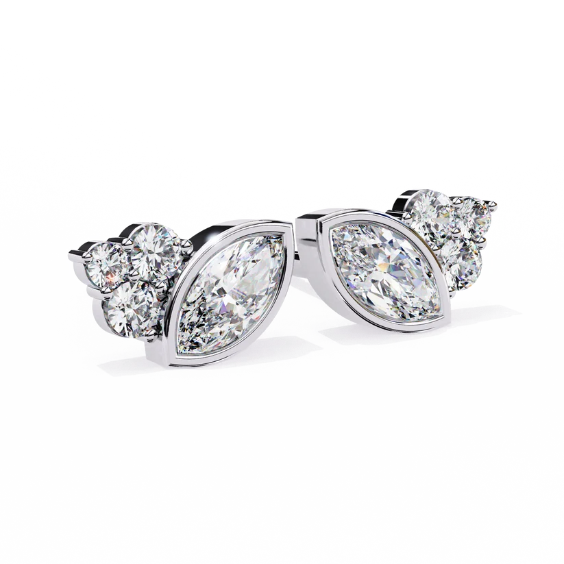 Marquise-Cut Diamond Cluster Stud Earrings in Two-Tone Gold