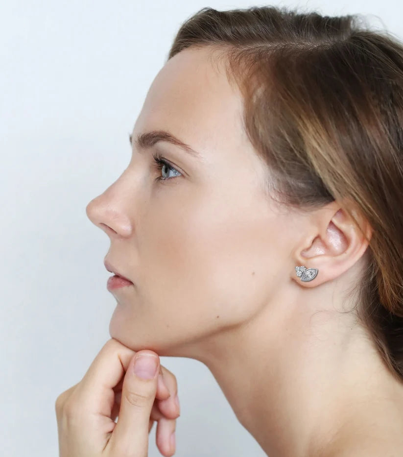 Marquise-Cut Diamond Cluster Stud Earrings in Two-Tone Gold