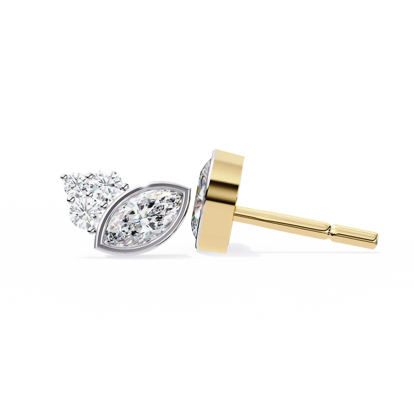 Marquise-Cut Diamond Cluster Stud Earrings in Two-Tone Gold