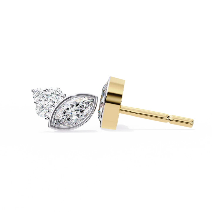 Marquise-Cut Diamond Cluster Stud Earrings in Two-Tone Gold