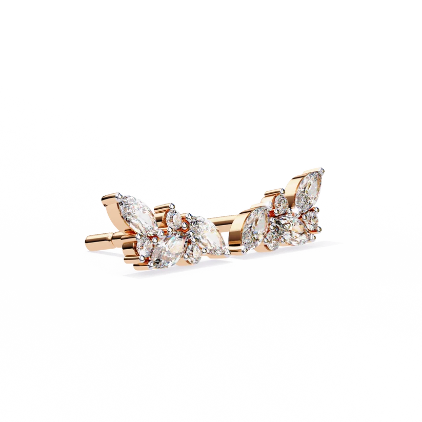 Marquise Diamond Cluster Floral Stud Earrings in Gold