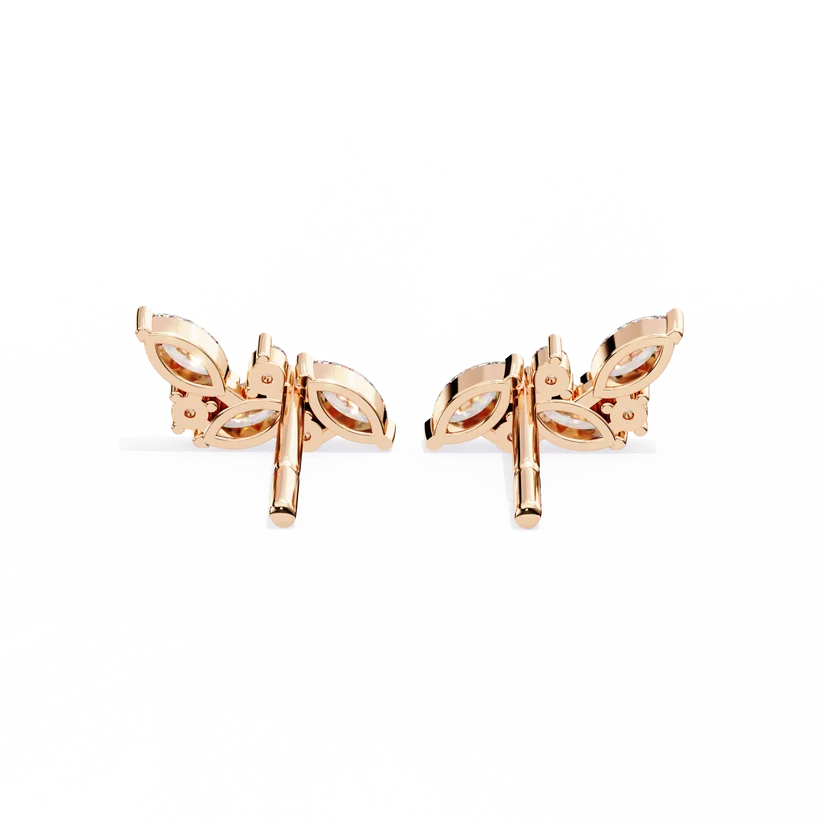 Marquise Diamond Cluster Floral Stud Earrings in Gold