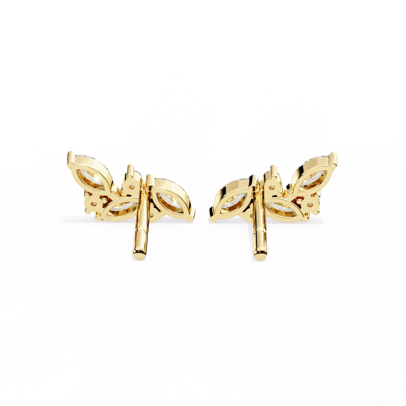 Marquise Diamond Cluster Floral Stud Earrings in Gold
