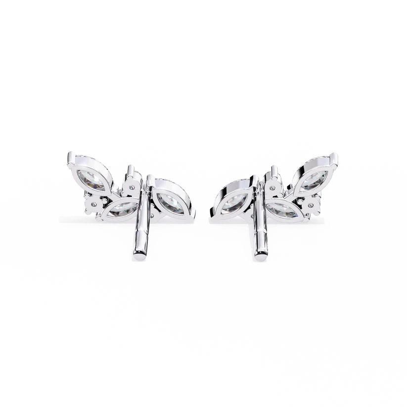 Marquise Diamond Cluster Floral Stud Earrings in Gold