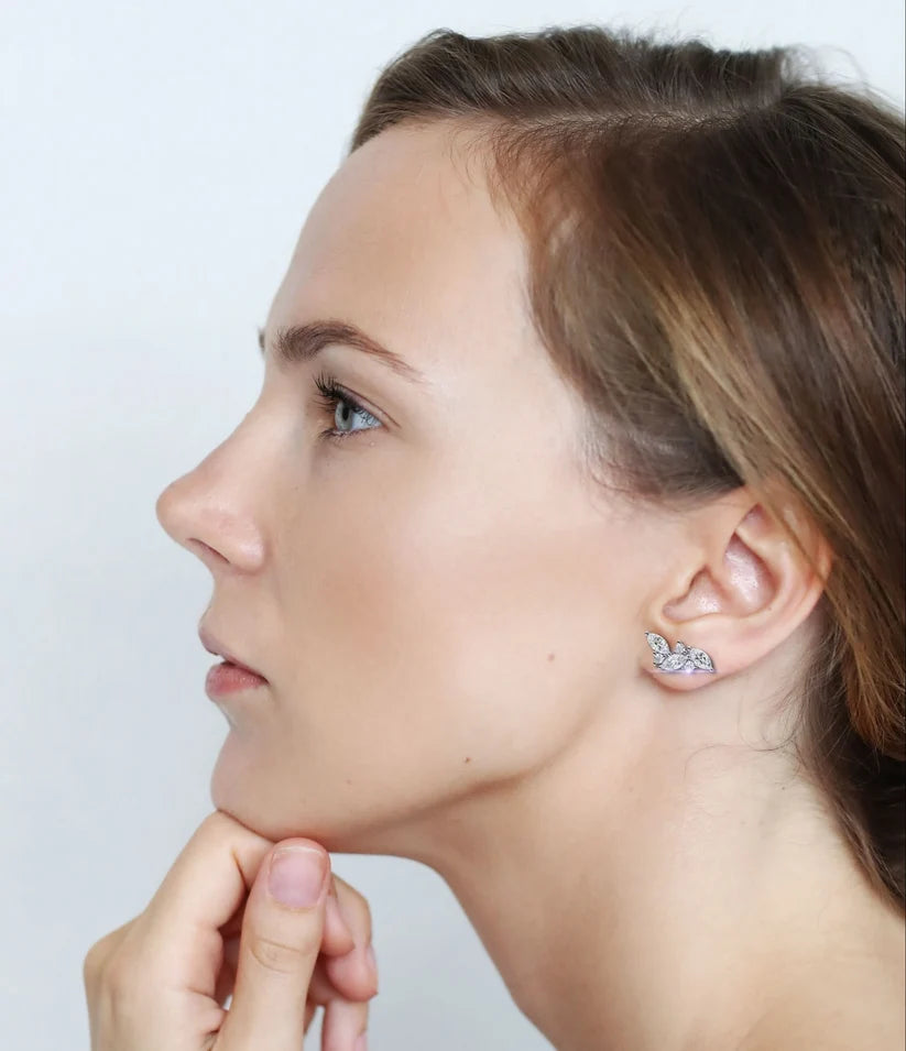 Marquise Diamond Cluster Floral Stud Earrings in Gold