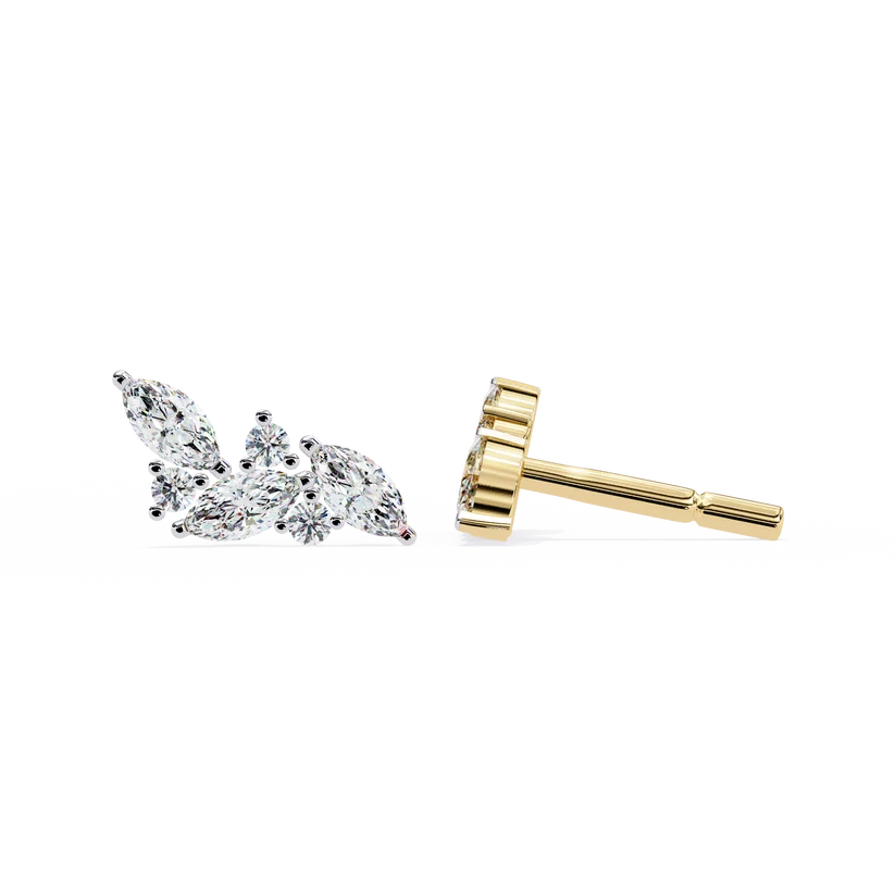 Marquise Diamond Cluster Floral Stud Earrings in Gold