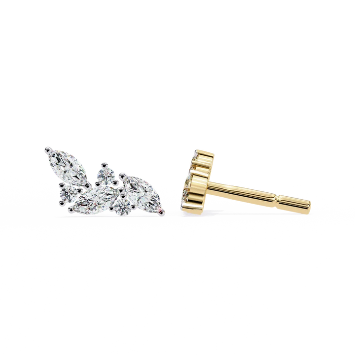 Marquise Diamond Cluster Floral Stud Earrings in Gold