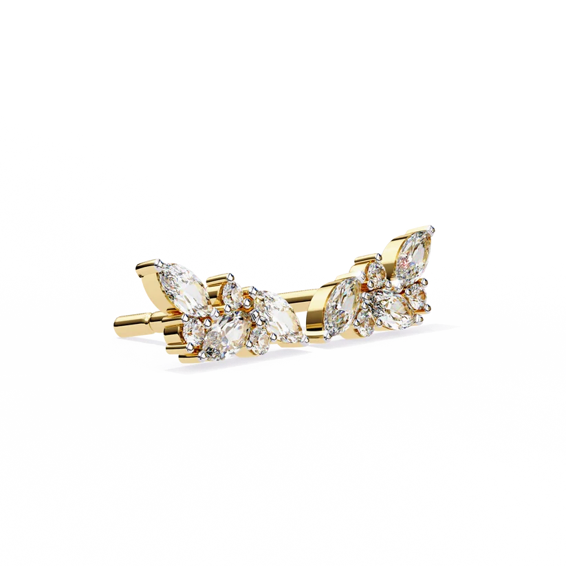 Marquise Diamond Cluster Floral Stud Earrings in Gold