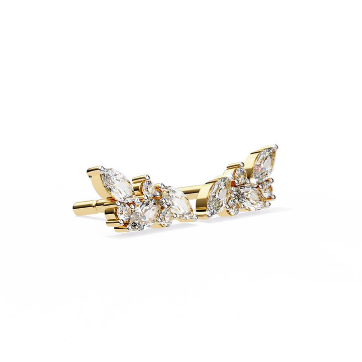 Marquise Diamond Cluster Floral Stud Earrings in Gold