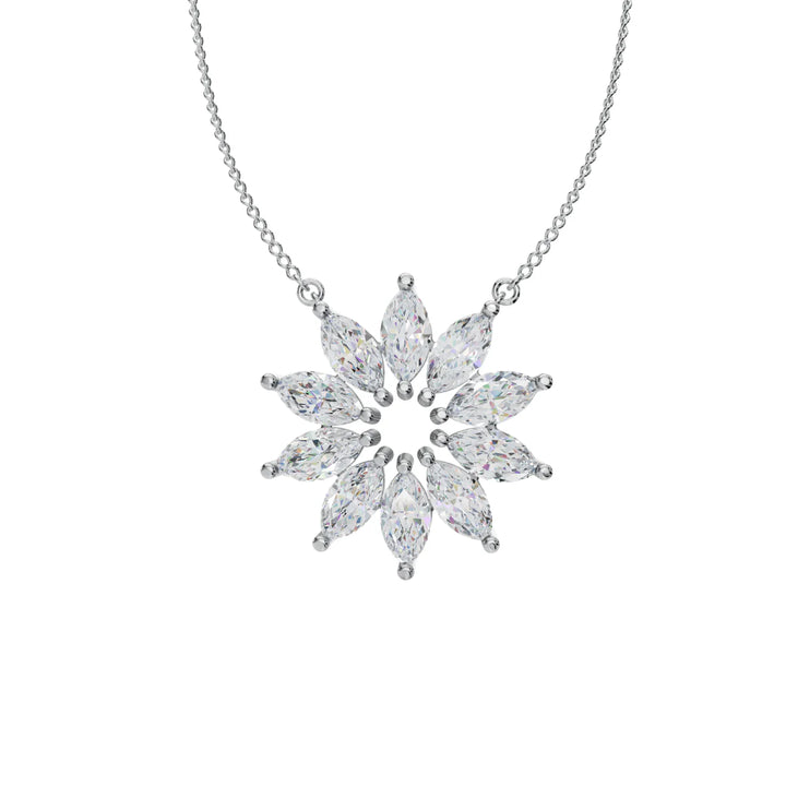 Marquise Diamond Floral Sunburst Pendant Necklace in 925 Sterling Silver ✨
